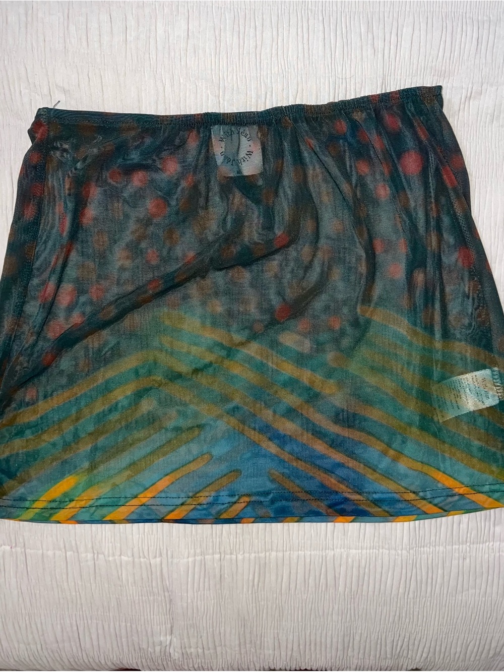 With Jean Sheer Black Mesh Mini Skirt with Teal and Yellow Chevron